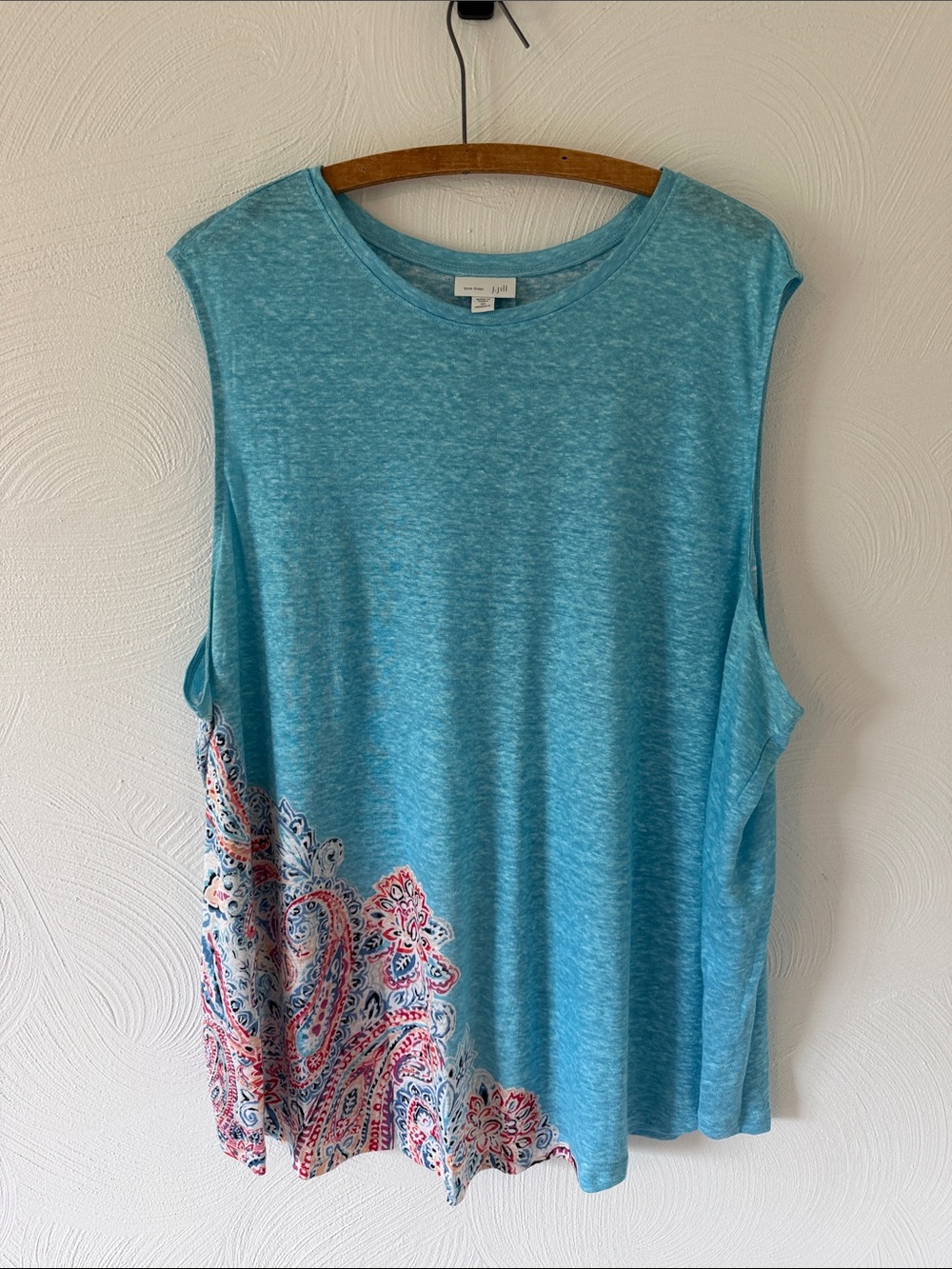 J Jill Love Linen Blue Sleeveless Paisley Hem Women's Top.  Size 3X.
